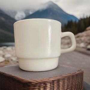 ARCOPAL France Restaurant‎ Ware Stackable White Milk Glass Coffee Cups MCM Diner